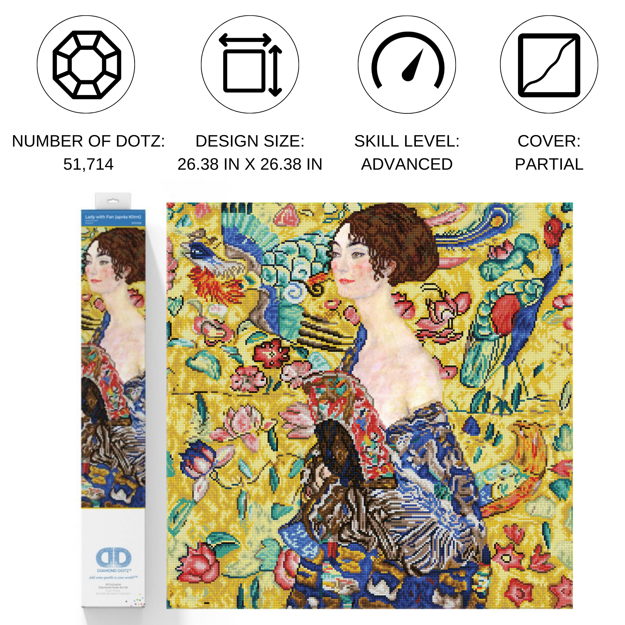 Diamond Dotz Lady with Fan (apres Klimt) - 26.4" x 26.4"