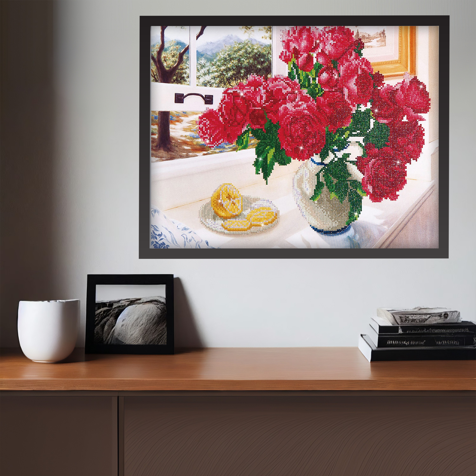 Diamond Dotz Roses by the Window - 22.4" x 19.3"