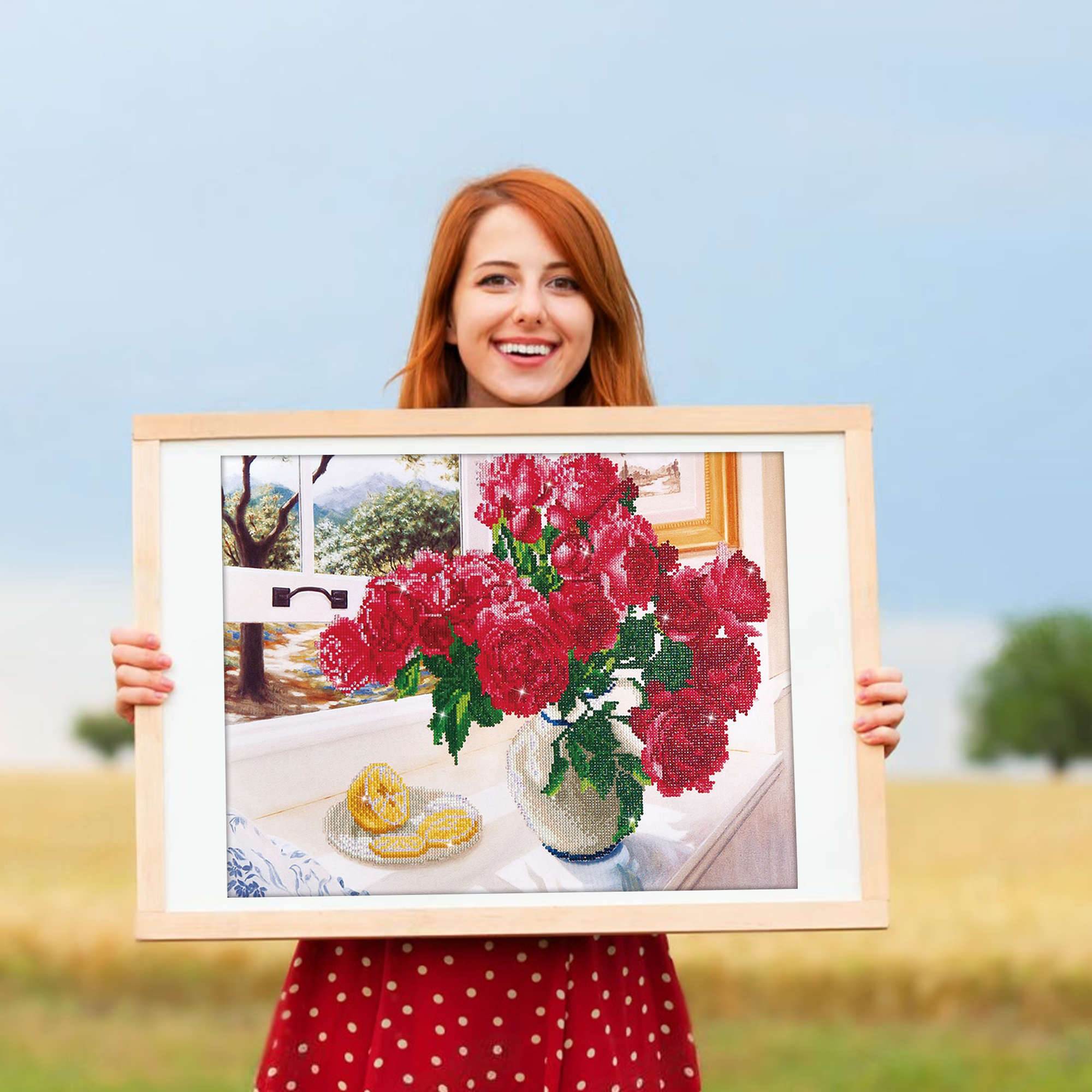 Diamond Dotz Roses by the Window - 22.4" x 19.3"