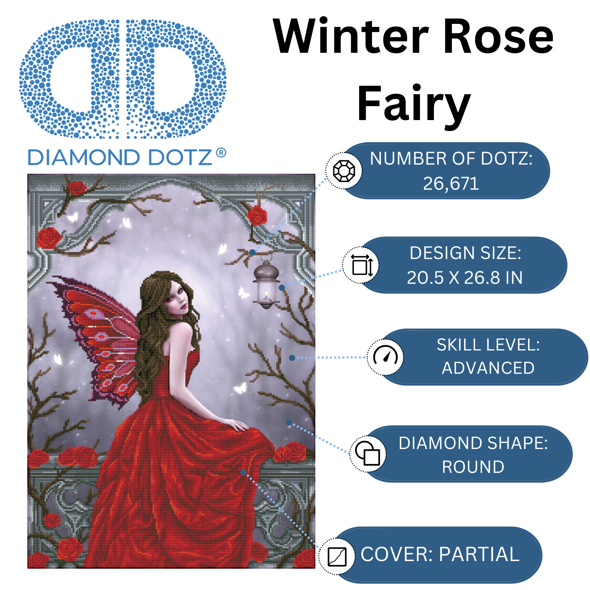 Diamond Dotz Winter Rose Fairy - 20.5" x 26.8"