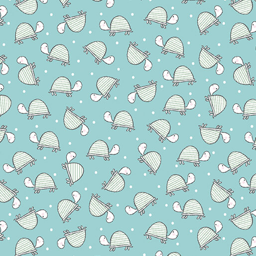 Benartex Doodle Baby Flannel turtle love turquoise cotton flannel by the yard