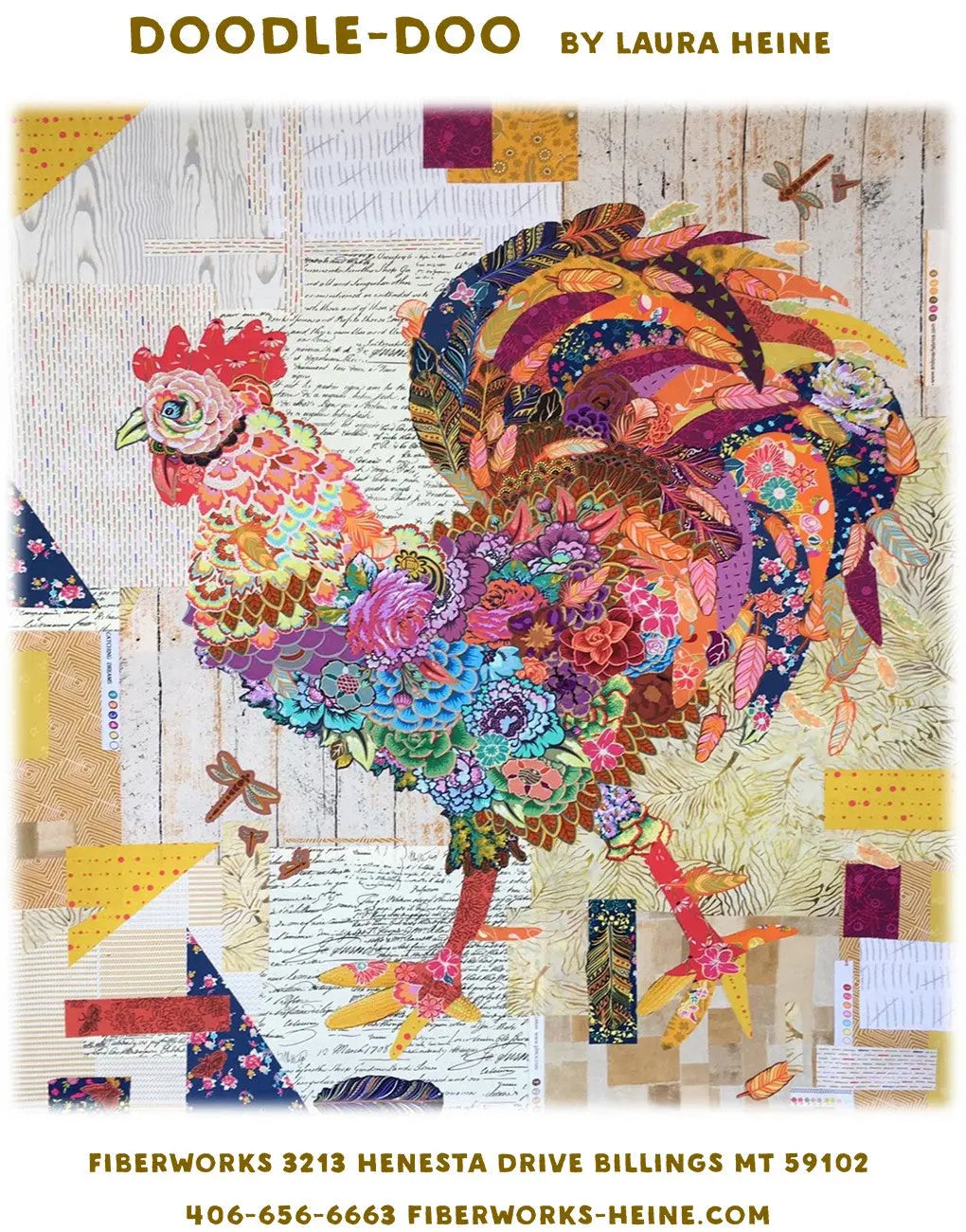 Doodle Doo Rooster Collage Pattern - Linda's Electric Quilters