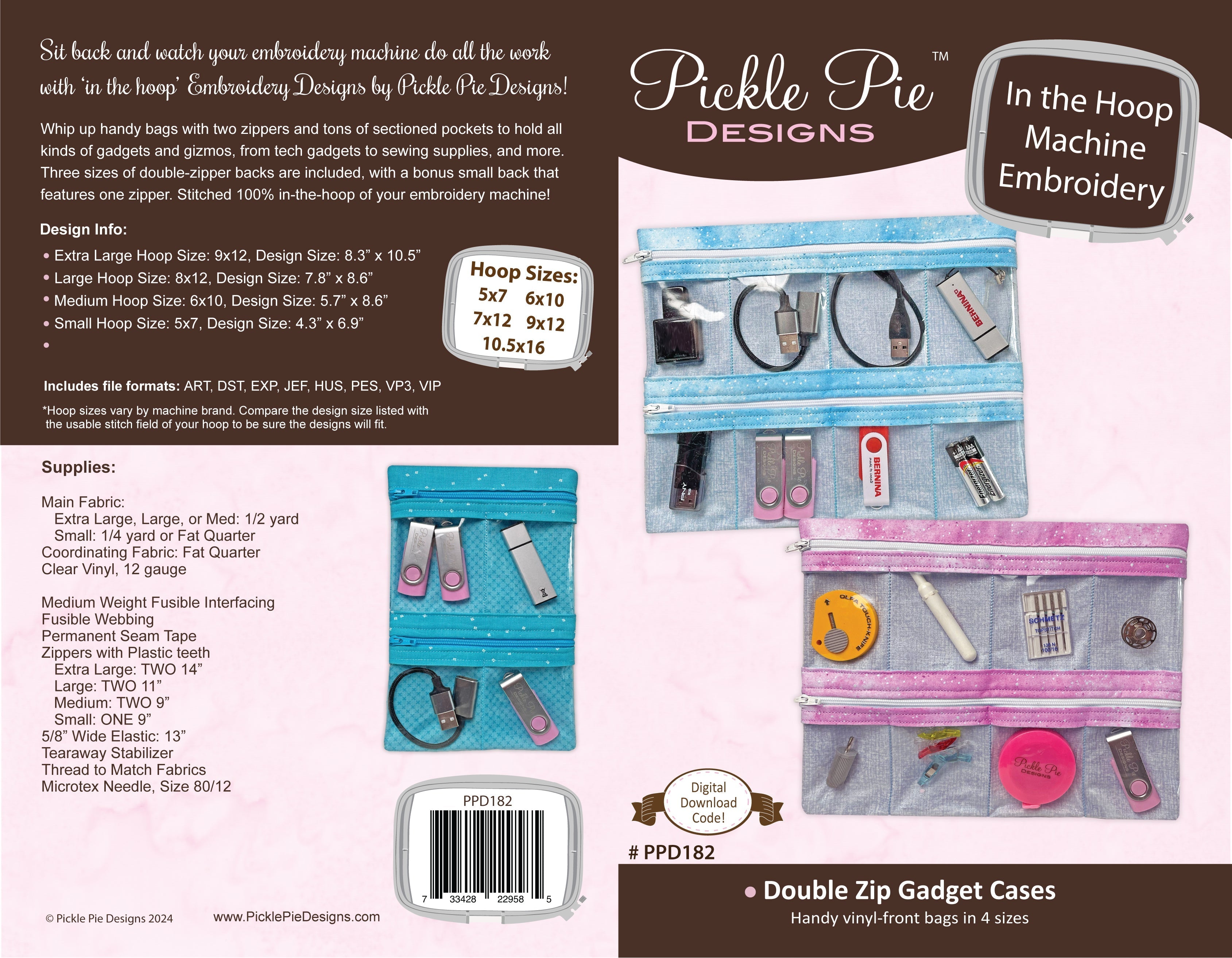 Double Zip USB + Gadget Cases In the Hoop Machine Embroidery Design Set