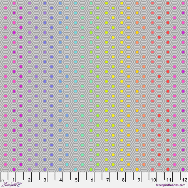Dove Hexy Rainbow Tula's True Colors 44"/45" Cotton Fabric Per Yard