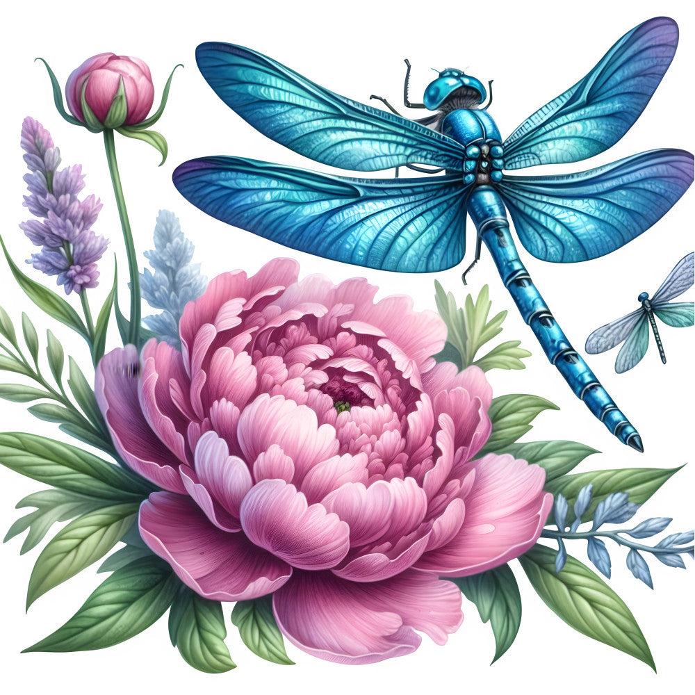 Dragonfly Flower Fabric Panel 4