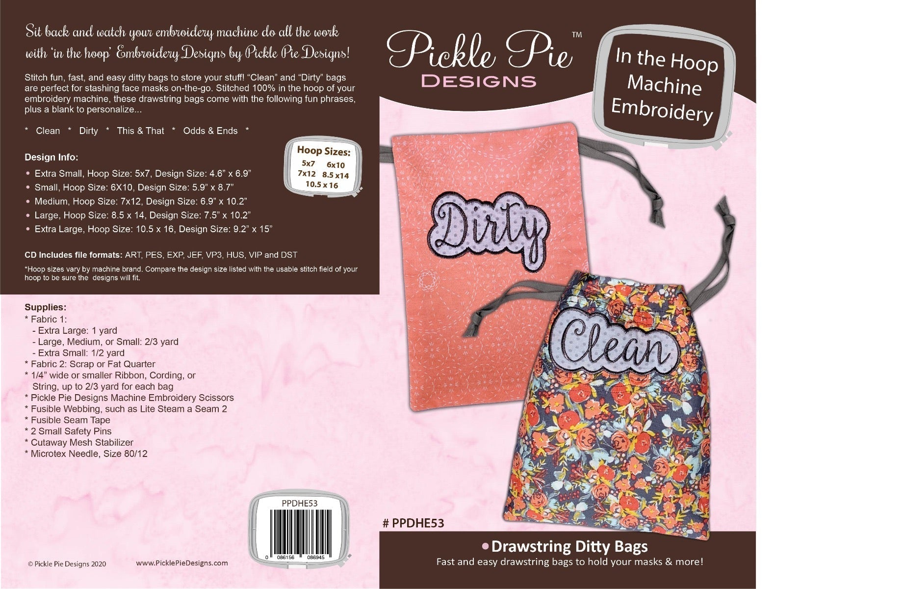 Drawstring Ditty Bags Design In the Hoop Embroidery Design Set
