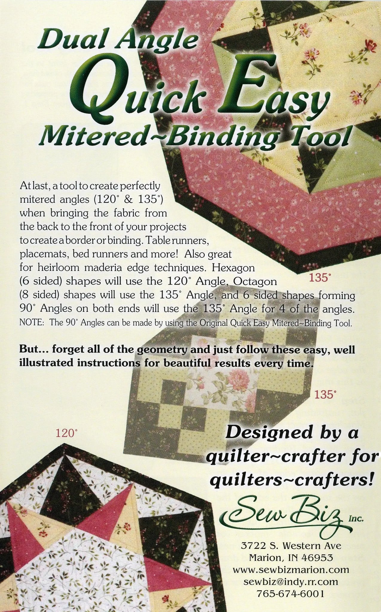 Dual Angle Quick Easy Mitered Binding Tool - Linda's Electric Quilters