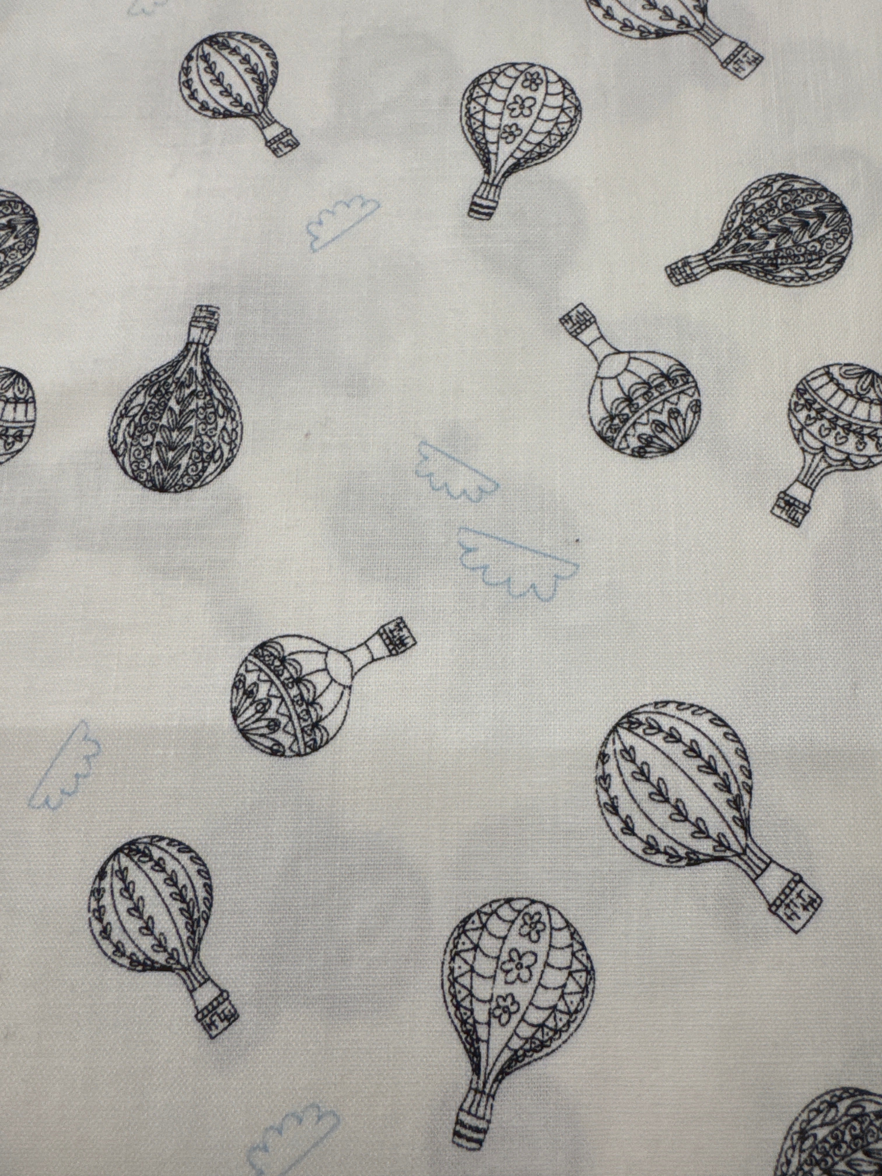 Lower the Volume Hot Air Balloons White novelty quilting fabric