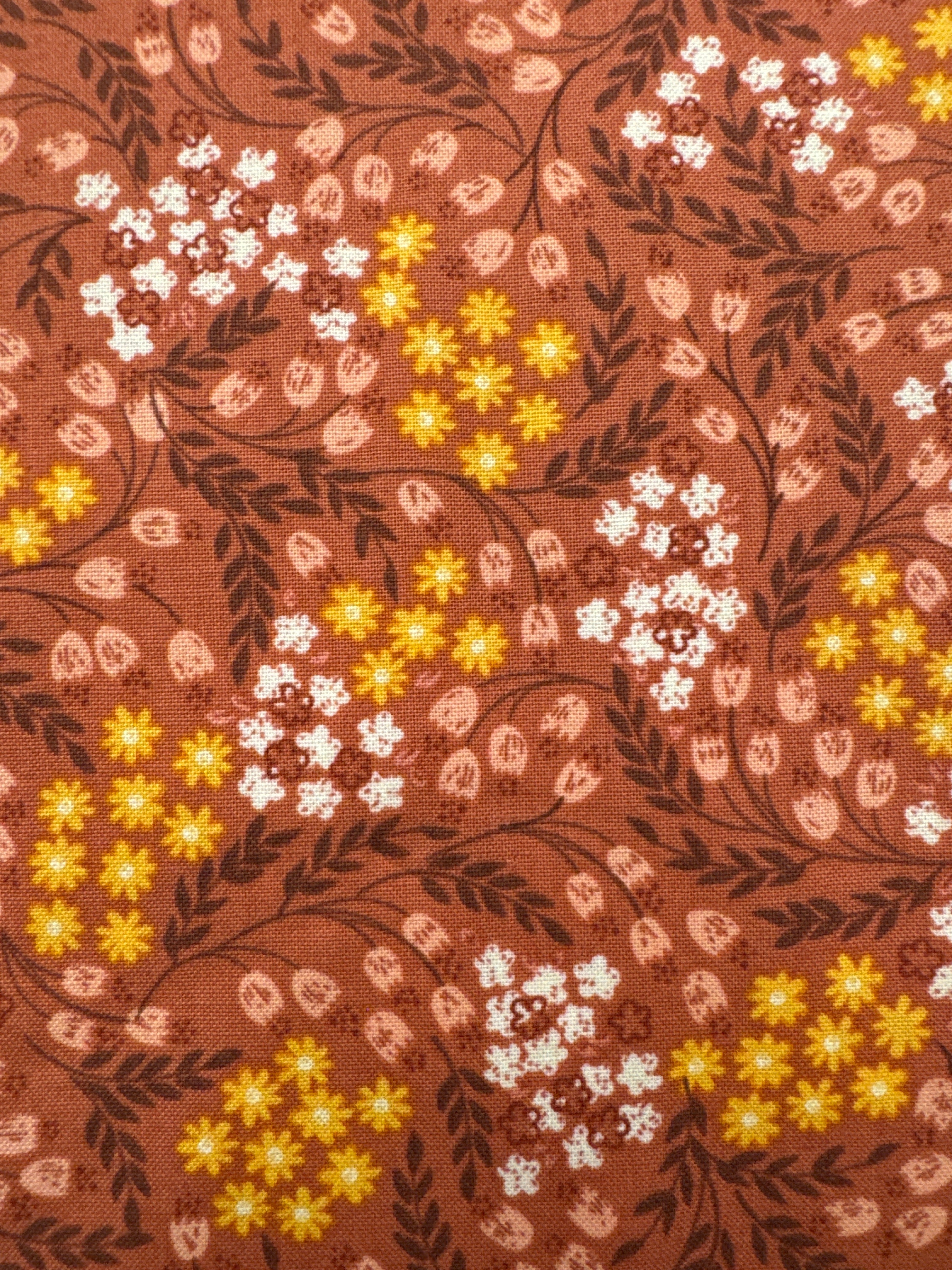 Hannahs Flowers Terracotta floral quilting fabric by Lewis & Irene