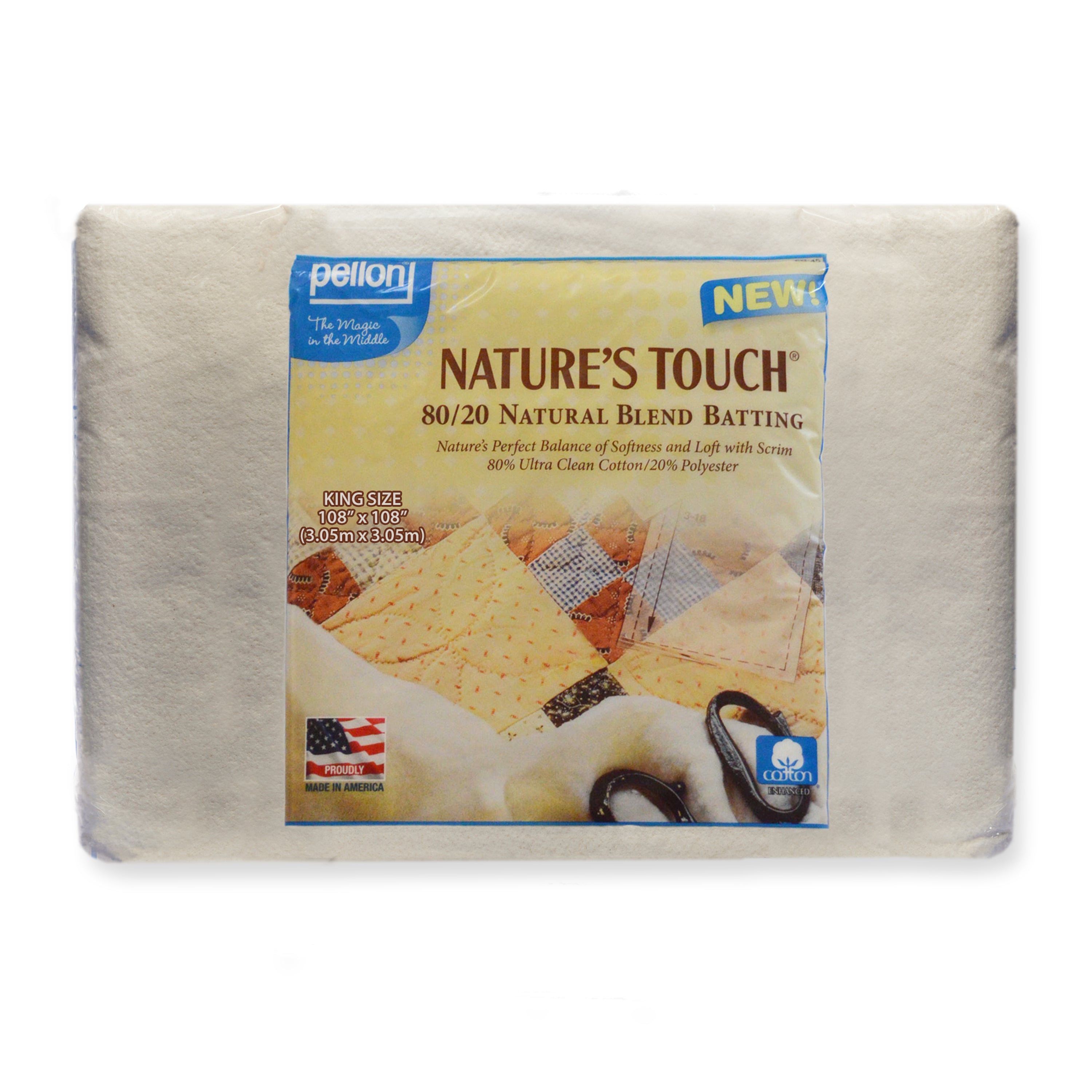 Pellon® 80/20 Cotton/Polyester Batting With Scrim 120" x 120" King Size Package. Color: Natural.