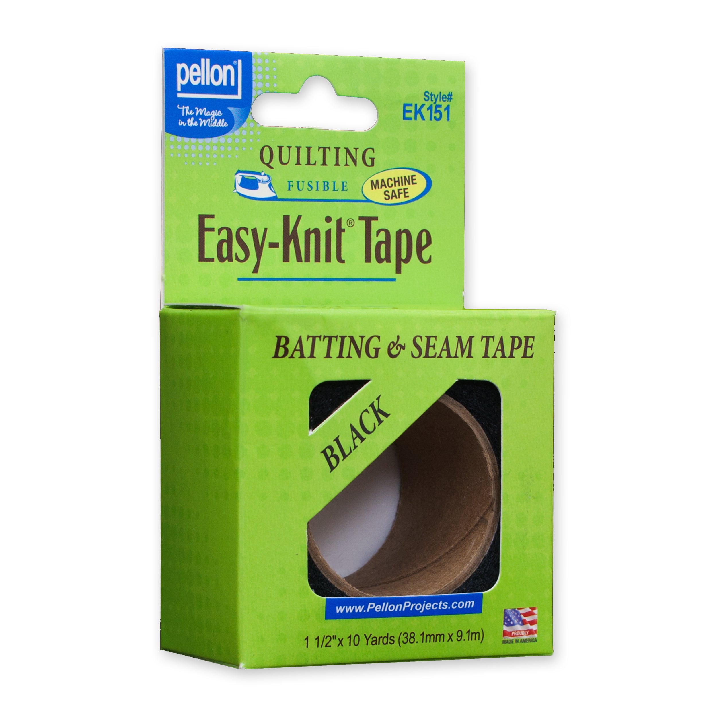 Pellon® Easy-Knit® Fusible Tape 1.5" x 10 yds Tape Package. Color: Black.