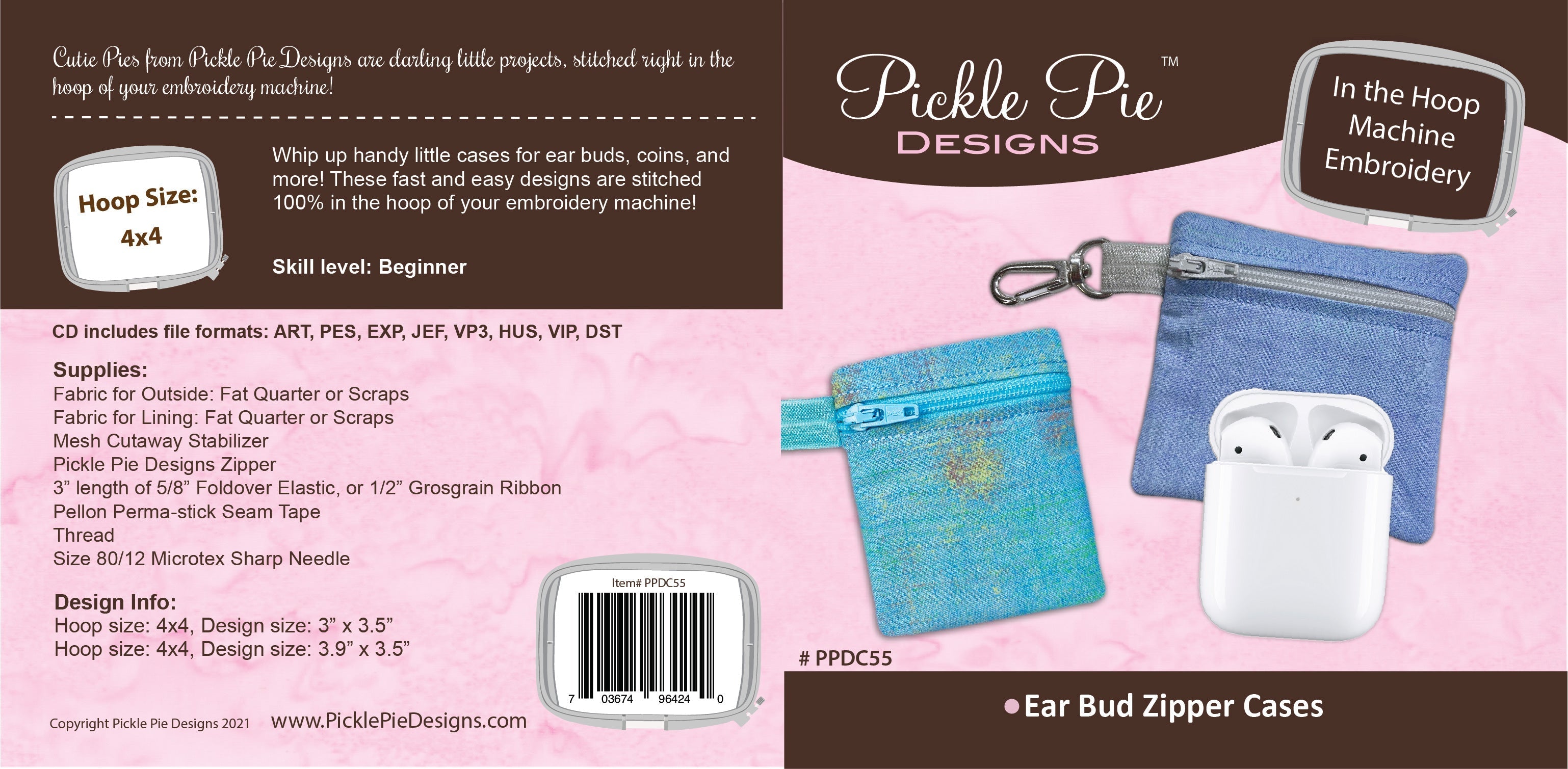 Ear Bud Zipper Cases In the Hoop Machine Embroidery Design Set