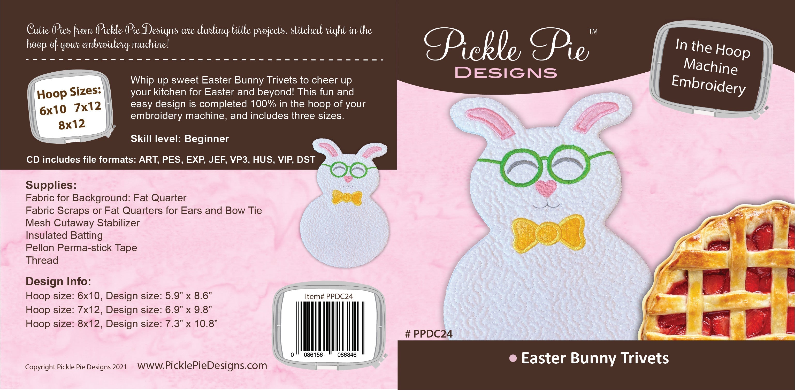Easter Bunny Trivets In the Hoop Embroidery Design Collection
