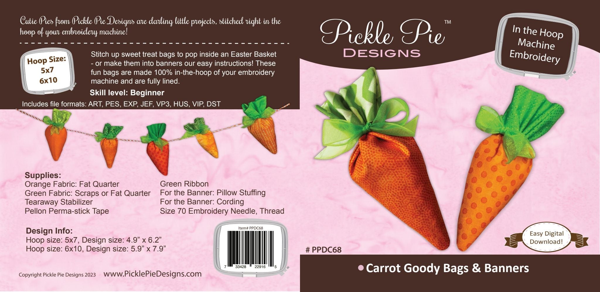 Easter Carrot Goody Bags & Banners In the Hoop Machine Embroidery Design Set