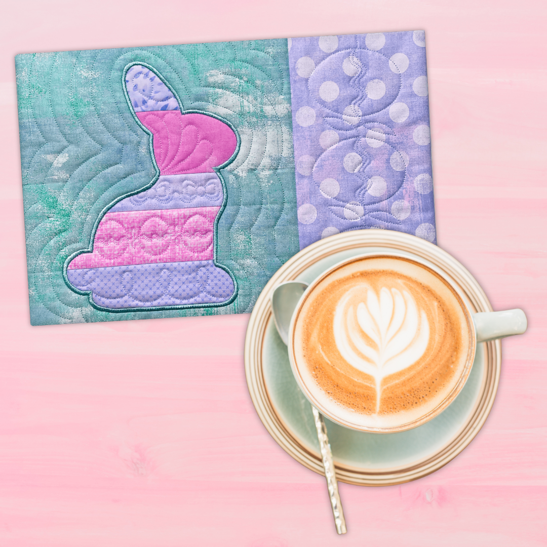 Easter Bunny Mug Rugs & Placemats In the Hoop Machine Embroidery Design Set Pickle Pie Designs