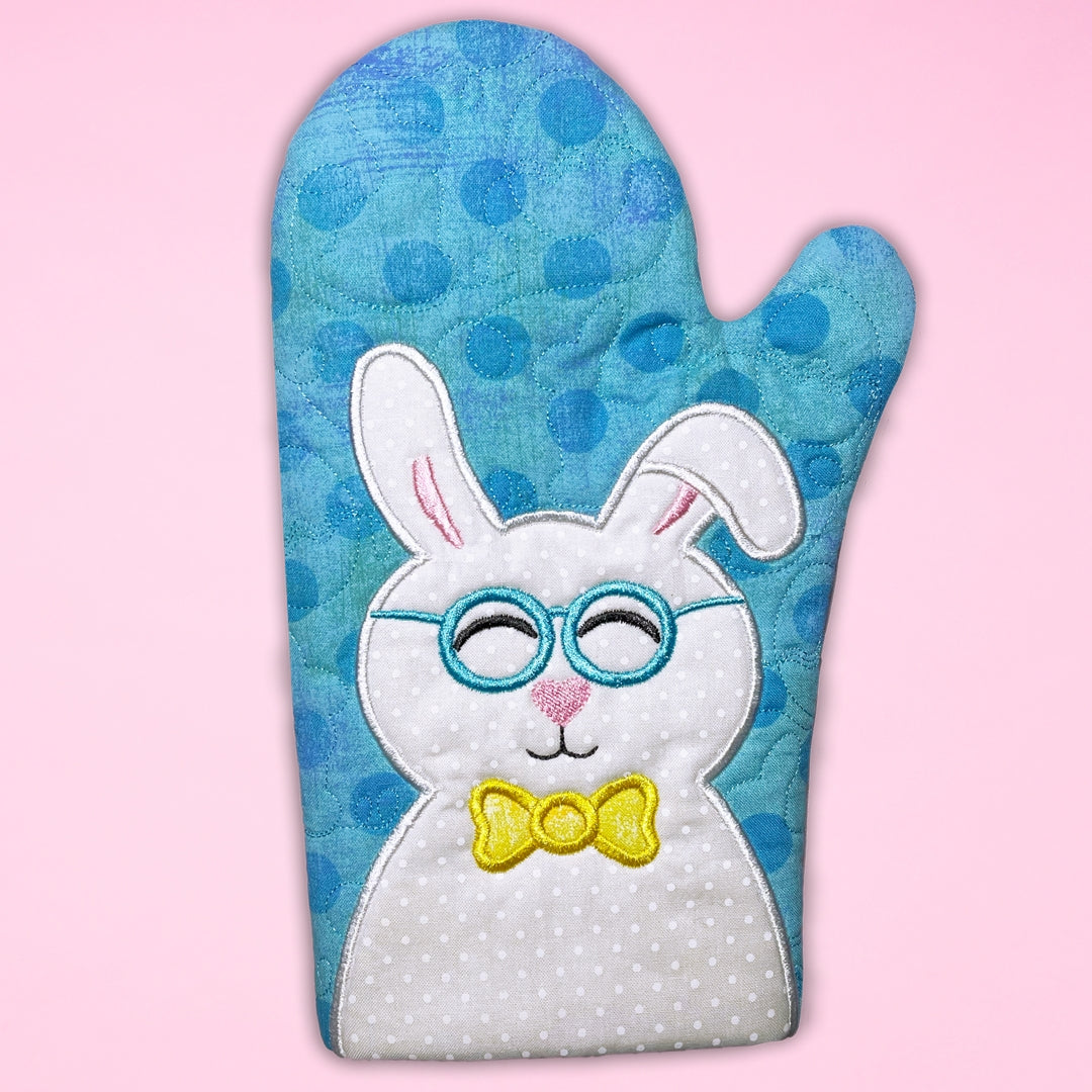 Easter Bunny Oven Mitts In the Hoop Machine Embroidery Design Set Pickle Pie Designs