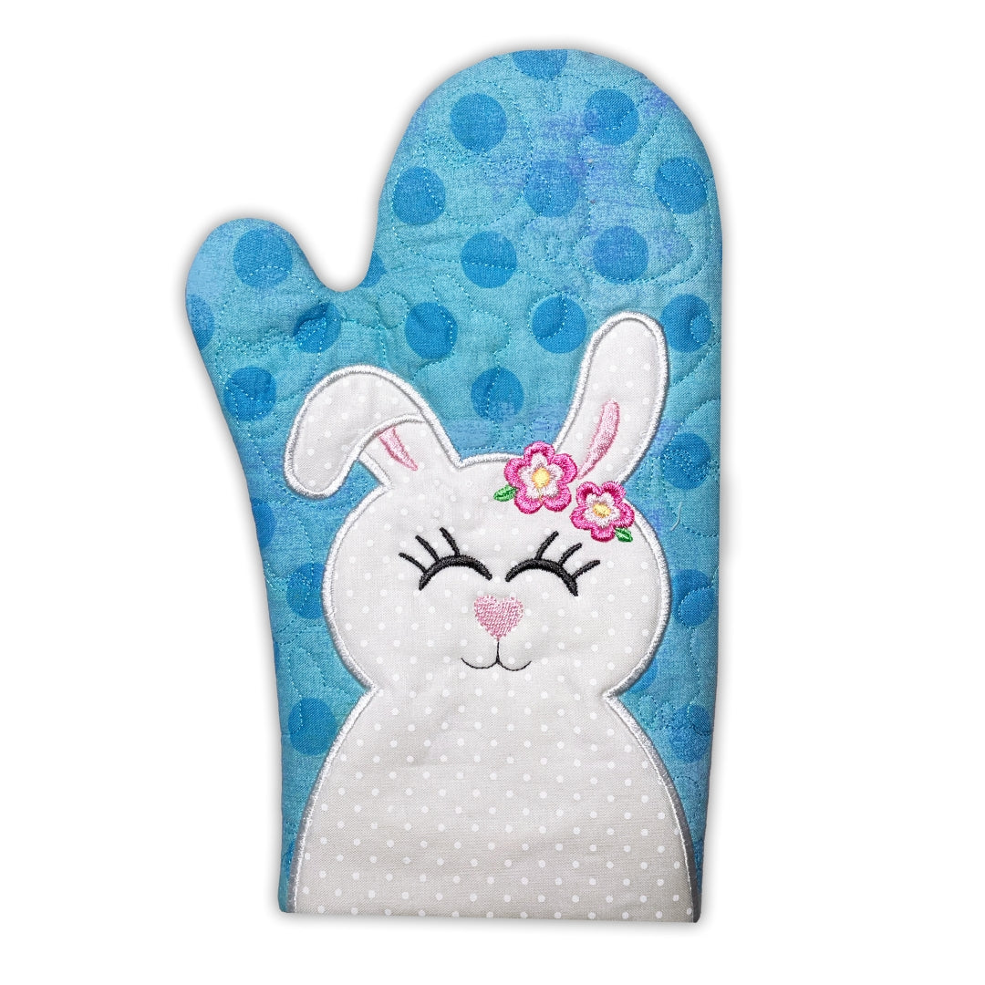 Easter Bunny Oven Mitts In the Hoop Machine Embroidery Design Set Pickle Pie Designs