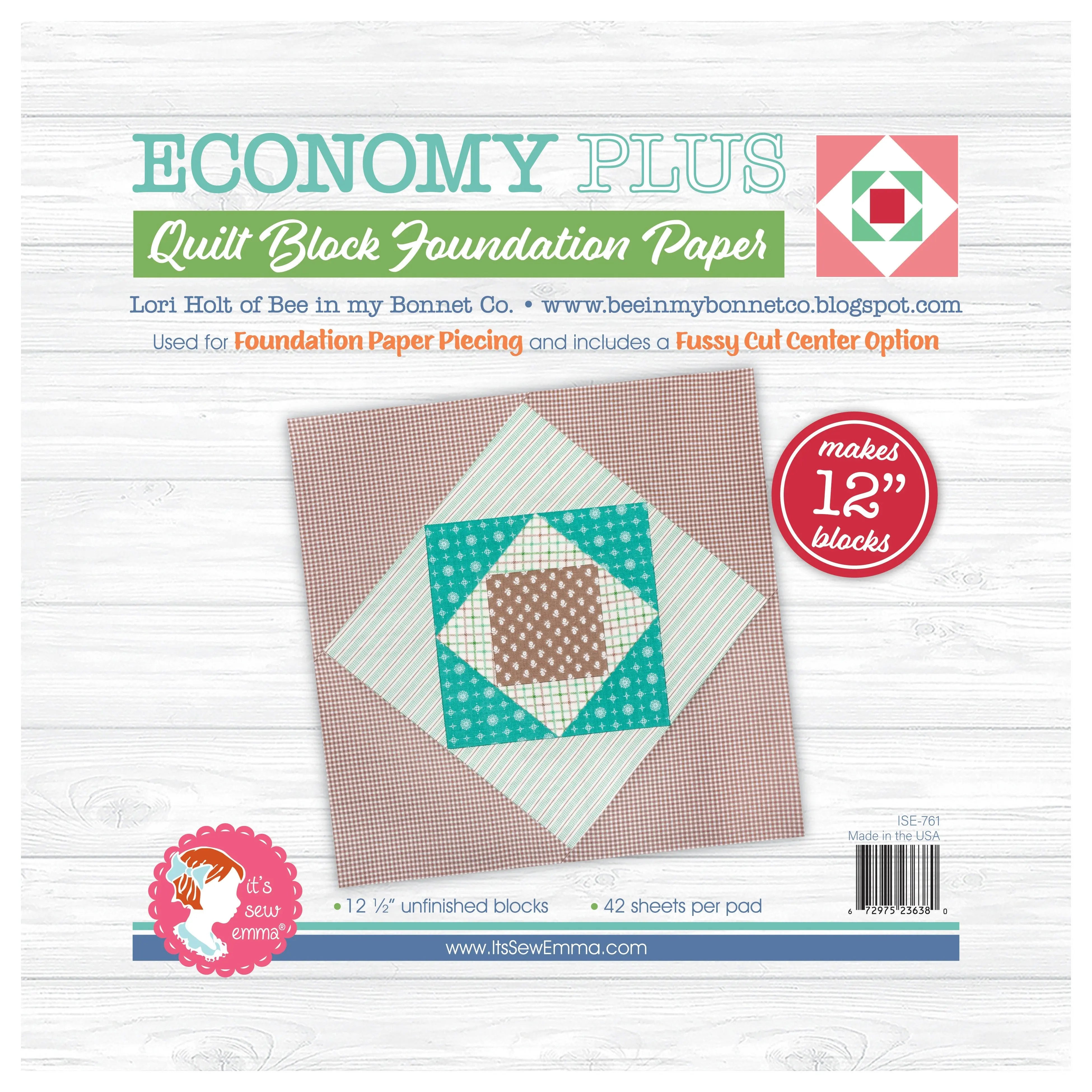 Economy PLUS Quilt Block 12in Foundation Paper Pad by Lori Holt - Linda's Electric Quilters