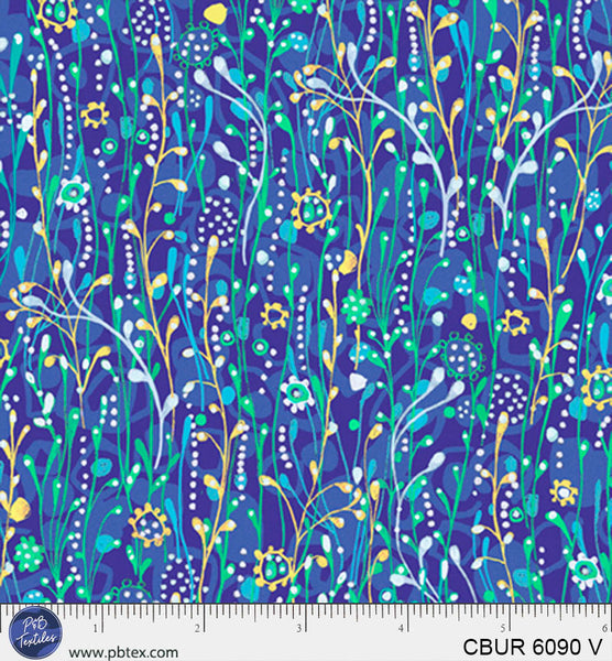 Electric Blue Vine Color Burst Cotton 44"/45" Fabric Per Yard
