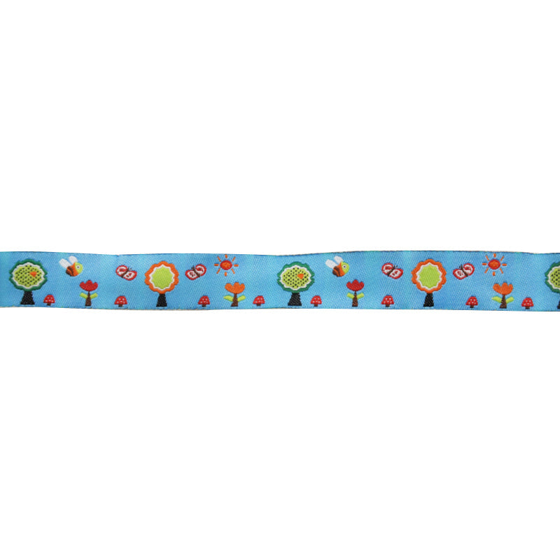 Embroidered Ribbon Tape - 5/8" Width (25 Yard Roll) - BR-7647 Blue Garden