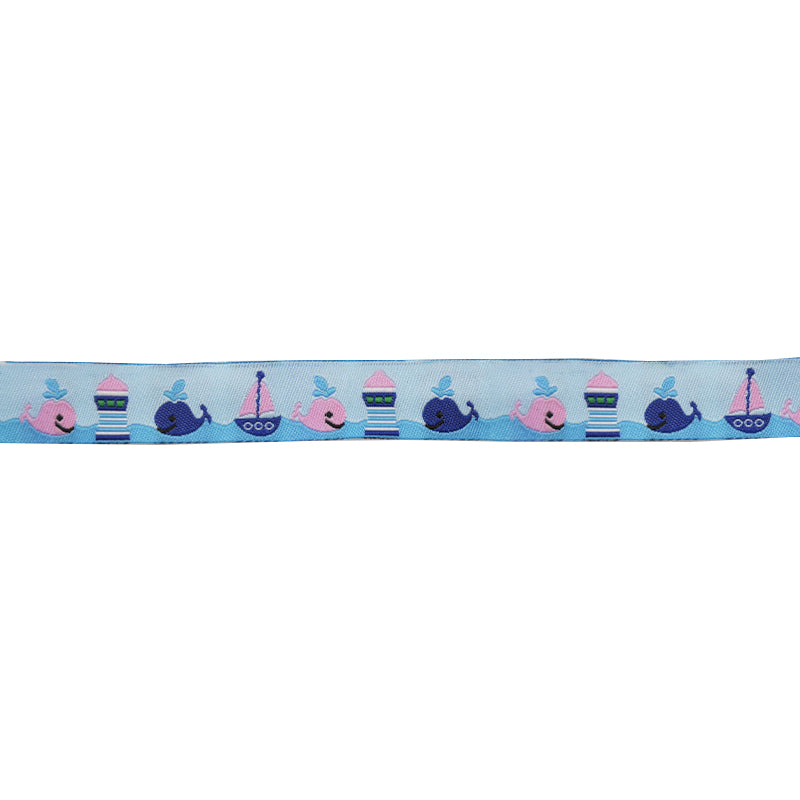 Embroidered Ribbon Tape - 5/8" Width (25 Yard Roll) - BR-7649 Boat and Whale