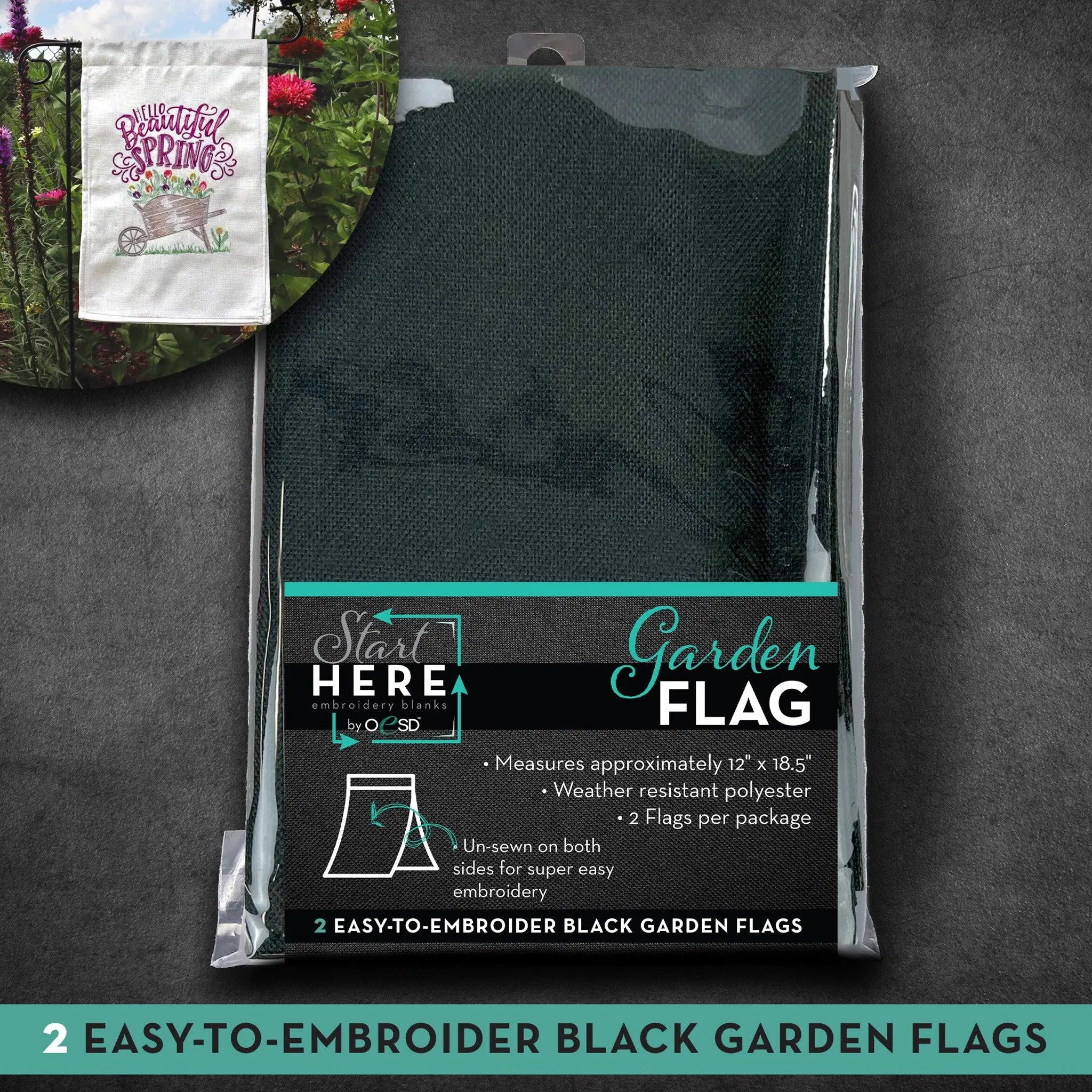 Embroidery Blank Garden Flag Black 12in x 18in 2pk