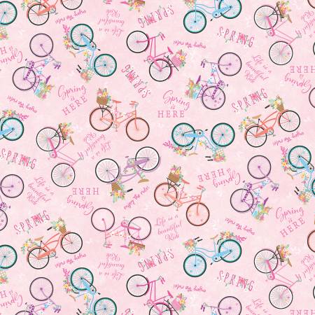 Enjoy the Ride - Springtime Bicycles - Pink 44" / 45" Fabric Per Yard