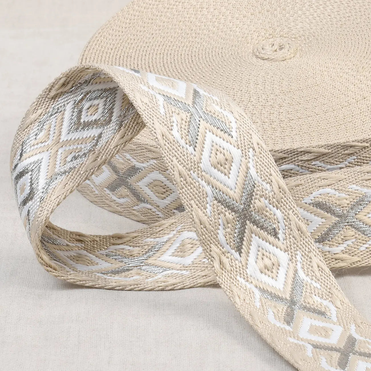 Ethnic Webbing 38mm Beige Silver - Linda's Electric Quilters