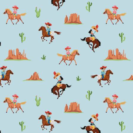 Riley Blake Lil Buckaroos Giddy Up flannel fabric in Aqua