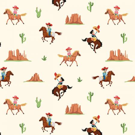 Riley Blake Lil Buckaroos Giddy Up flannel fabric in Cream
