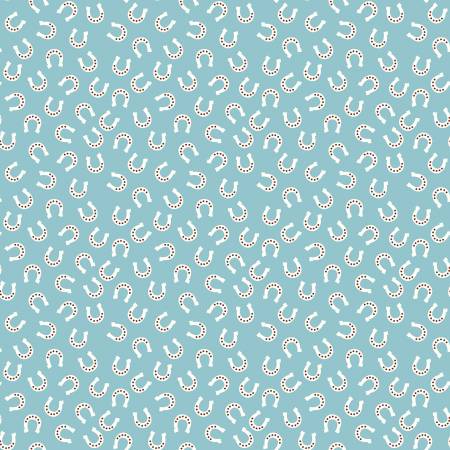 Riley Blake Lil Buckaroos Horseshoes flannel fabric in Aqua