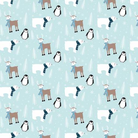 Riley Blake Winter Magic Winter Animals Aqua flannel quilting fabric