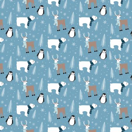 Riley Blake Winter Magic Winter Animals Blue flannel quilting fabric