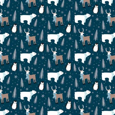 Riley Blake Winter Magic Winter Animals Navy flannel quilting fabric