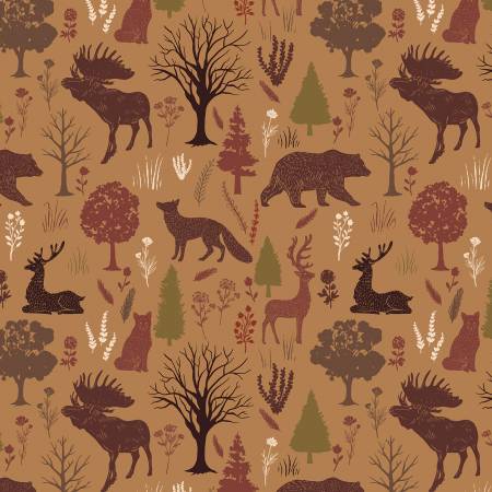 Riley Blake Into the Woods Animals Tan flannel quilting fabric