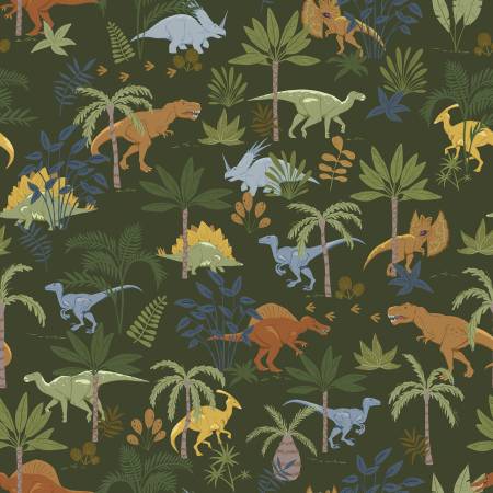 Cretaceous Flannel Jungle Dinos Forest by Riley Blake