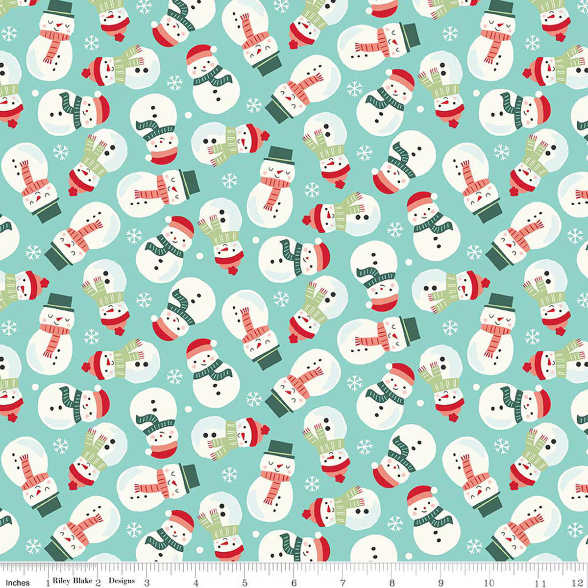 The North Pole Snowmen Aqua quilting fabric by Riley Blake