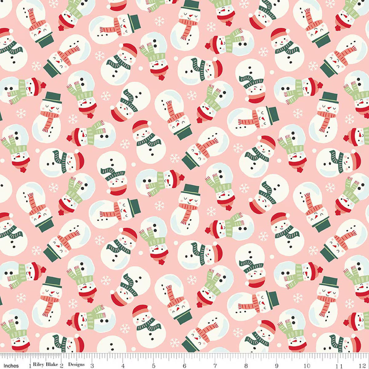 The North Pole Snowmen Blush quilting fabric by Riley Blake