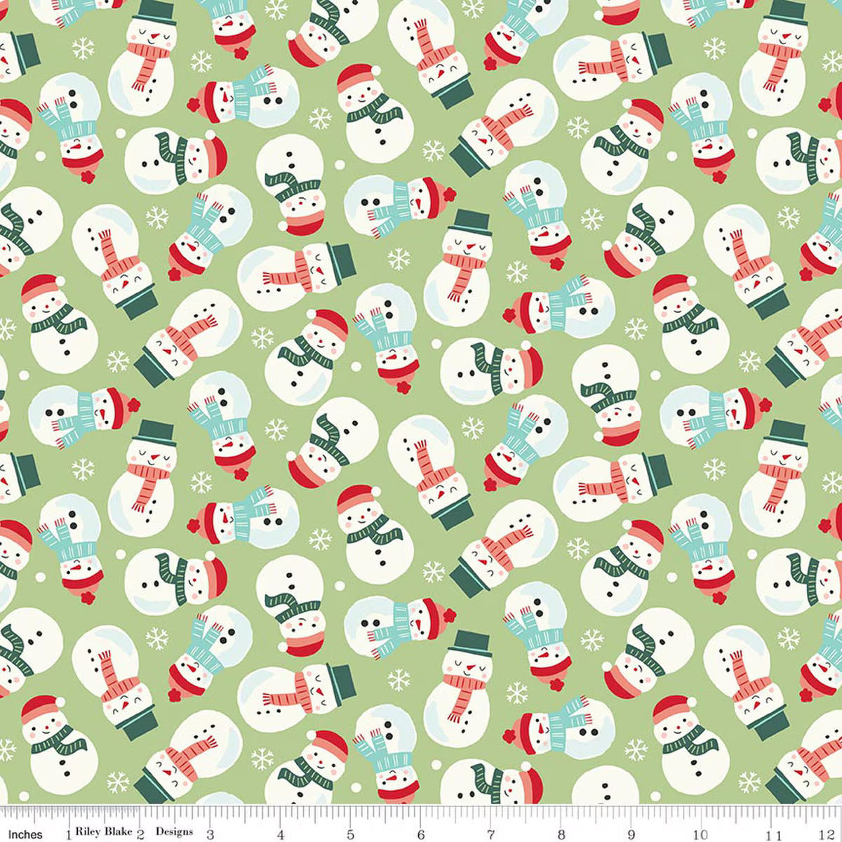The North Pole Snowmen Honeydew quilting fabric by Riley Blake