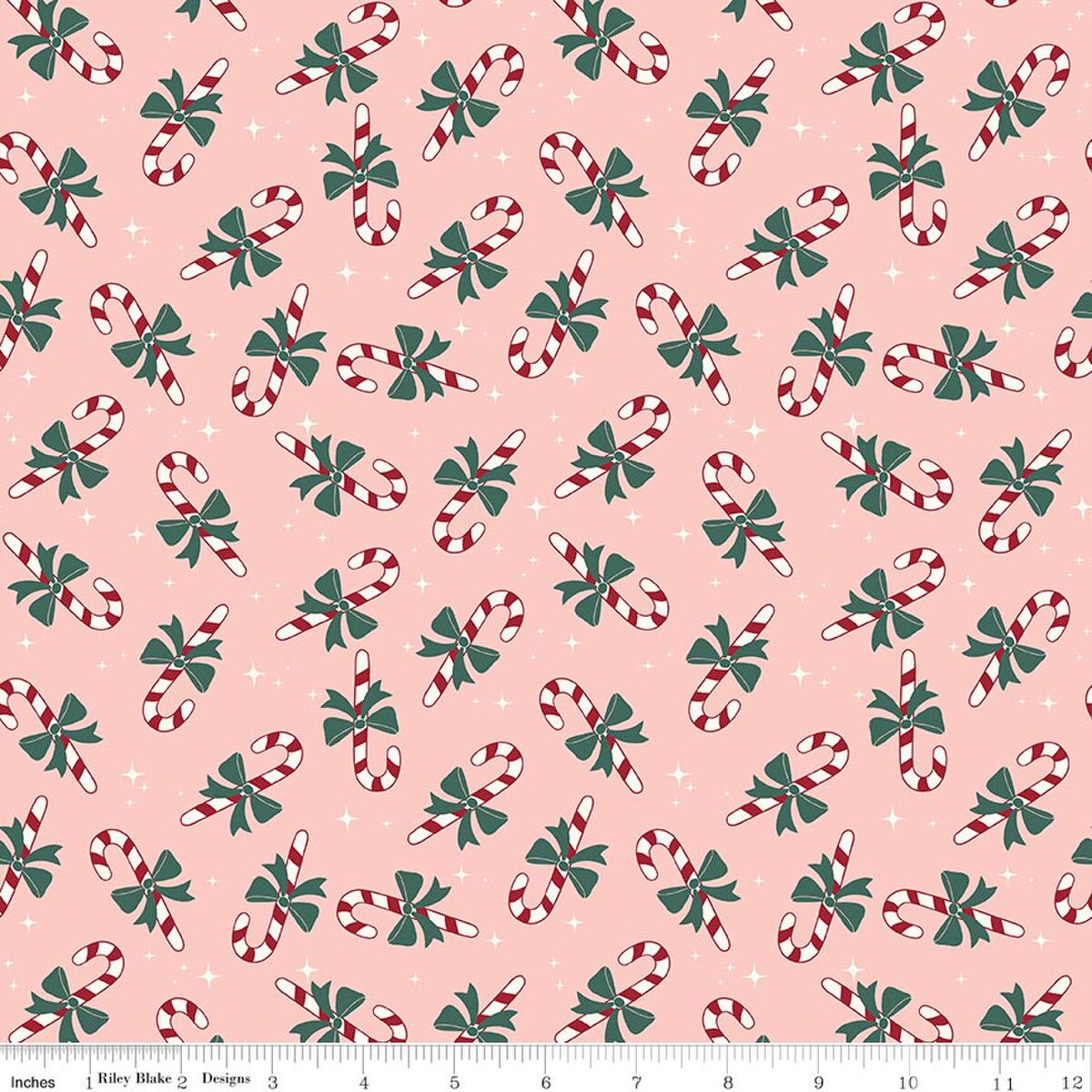 The North Pole Candy Cane Blush quilting fabric by Riley Blake