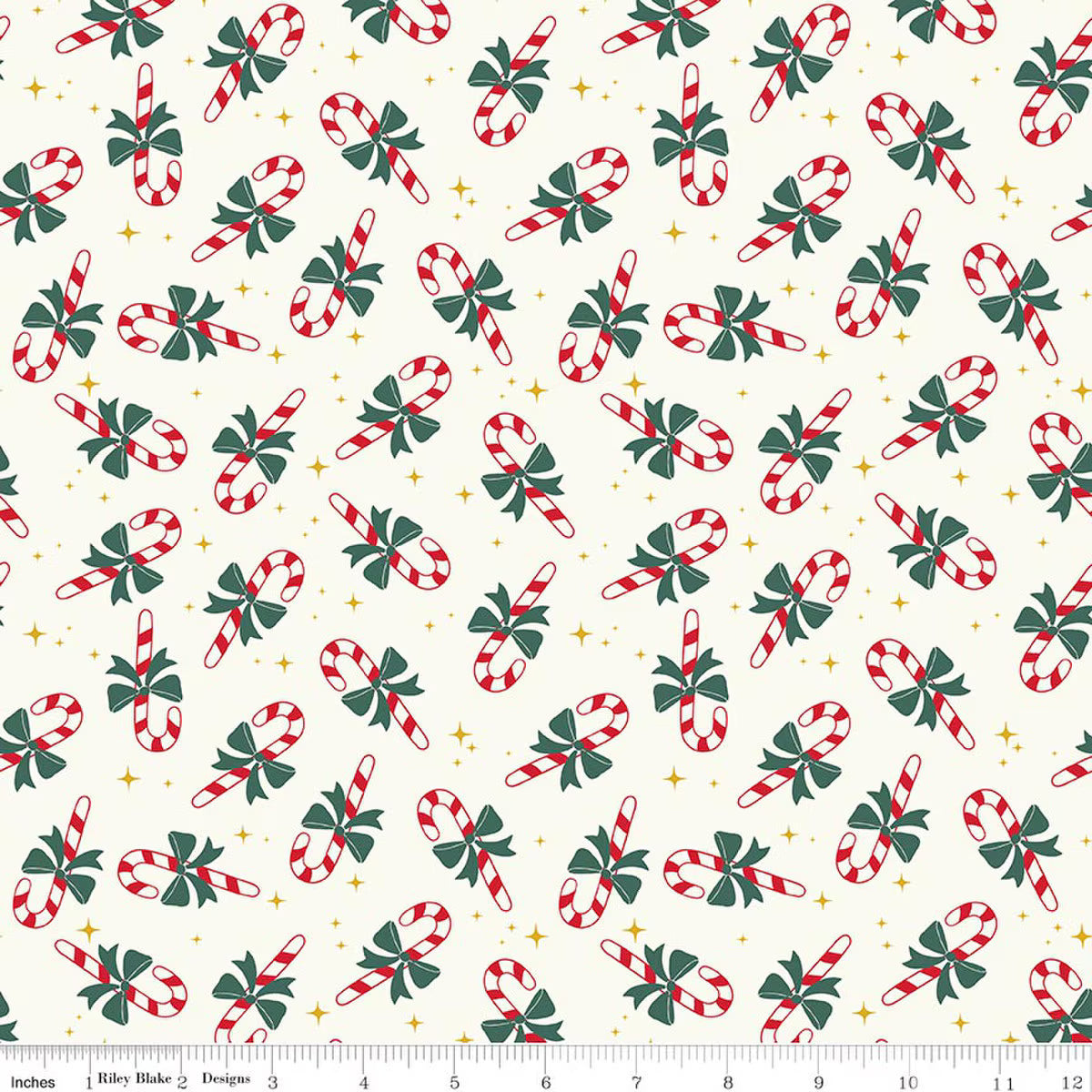 The North Pole Candy Cane White quilting fabric by Riley Blake