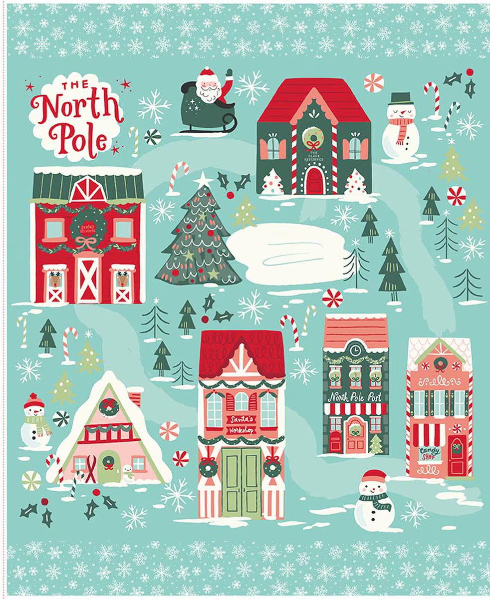 The North Pole flannel fabric panel by Riley Blake