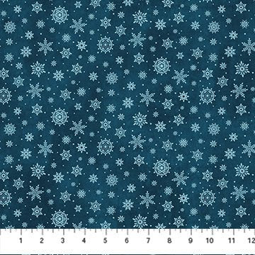 Northcott Woodland Woolies snowflakes cotton flannel fabric in Navy