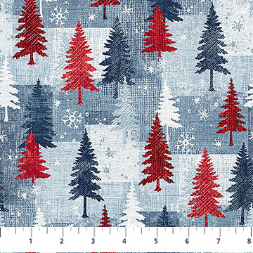 NC Trees Lt Blue Multi - Village Folk