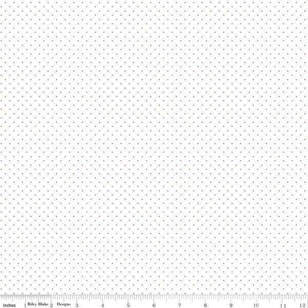 Pindots Red on White quilting fabric by Riley Blake