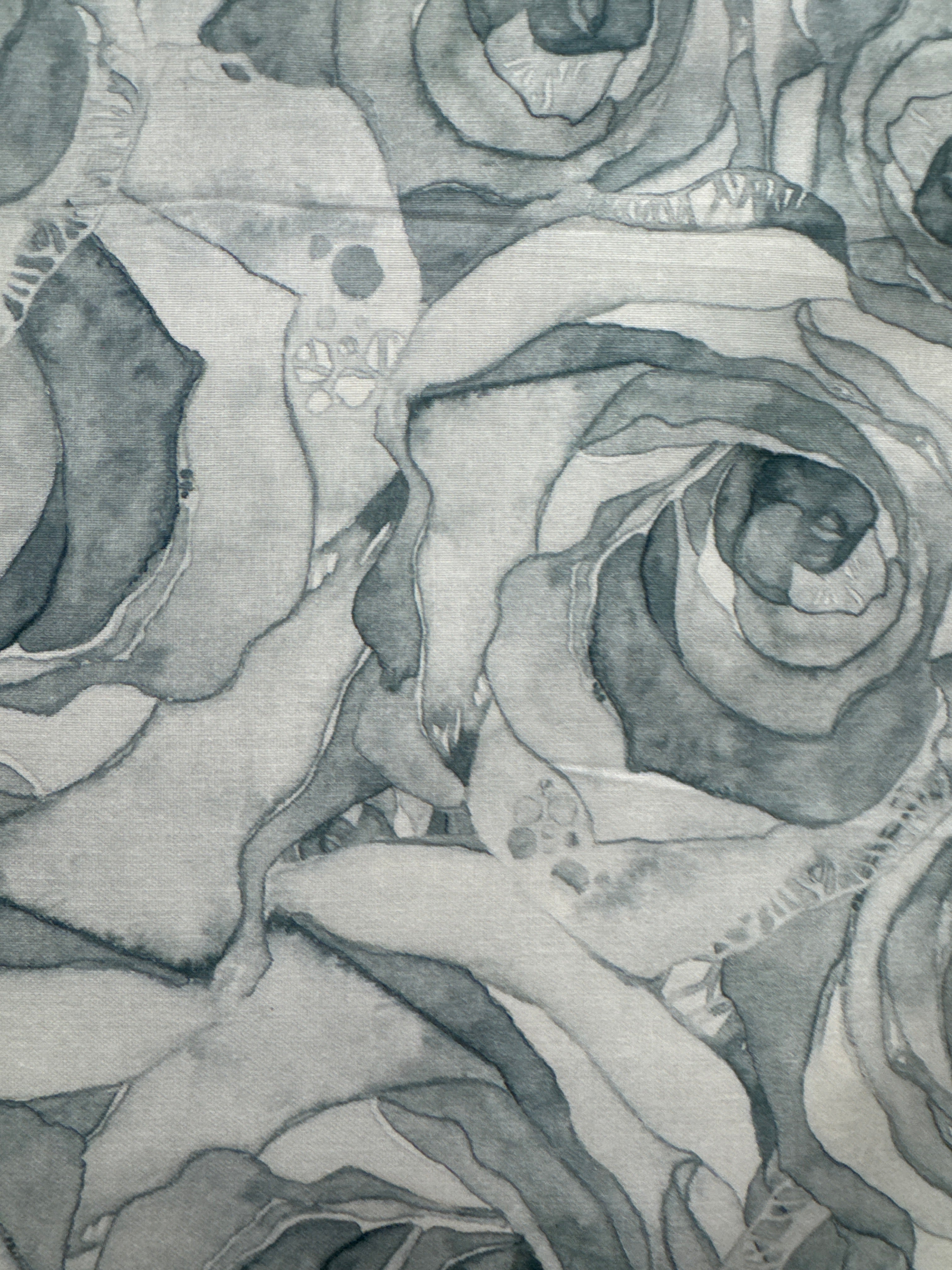 Brushstrokes Organic Roses Silver Blue floral quilting fabric by Free Spirit