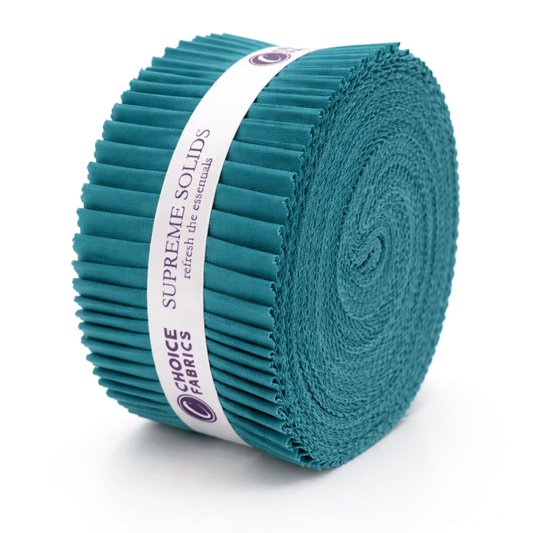 Choice Fabrics Supreme Solids 2.5 inch strip roll teal 40 strips
