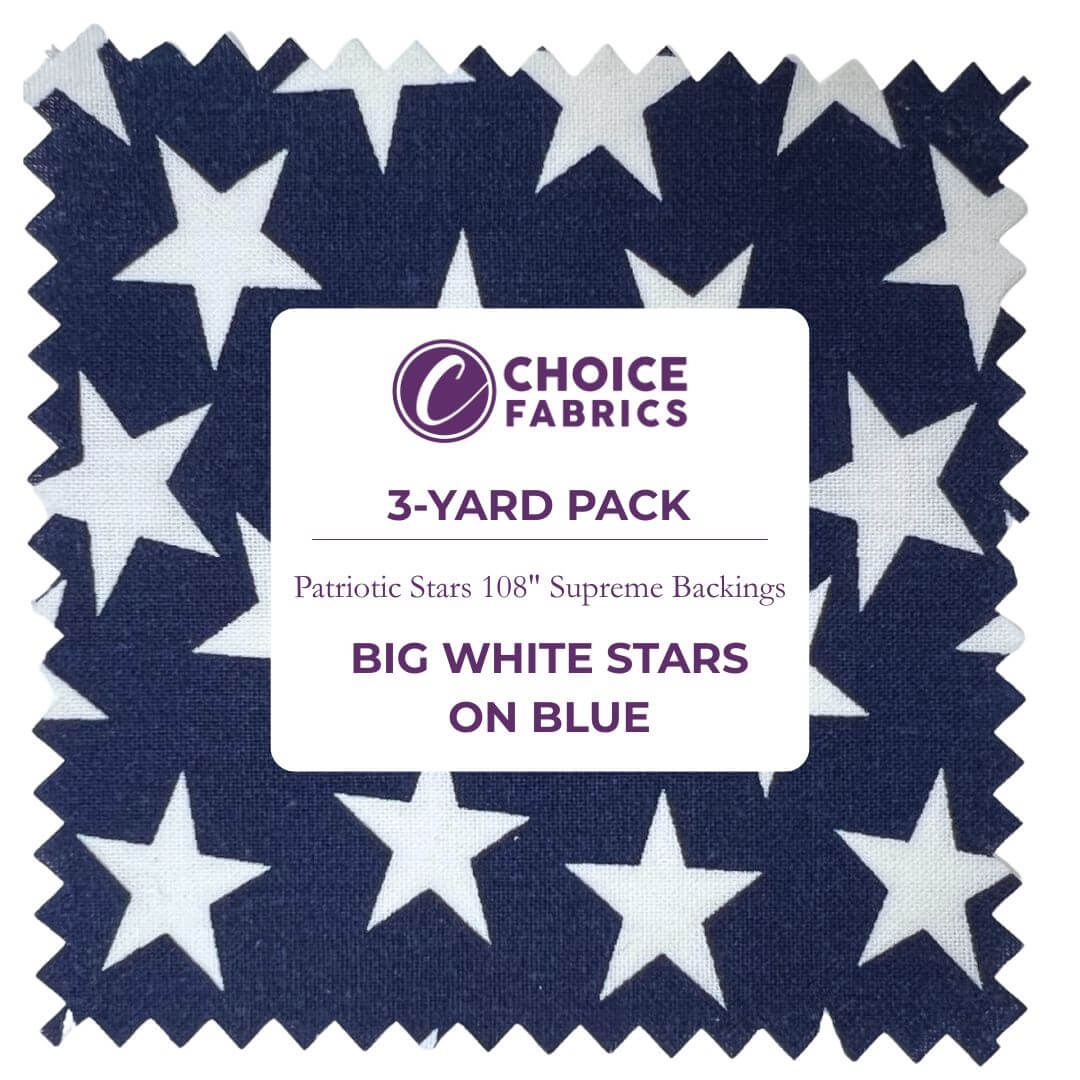 108" 3-Yard Package - Patriotic Stars 108" Supreme Backings - Large White Stars on Navy