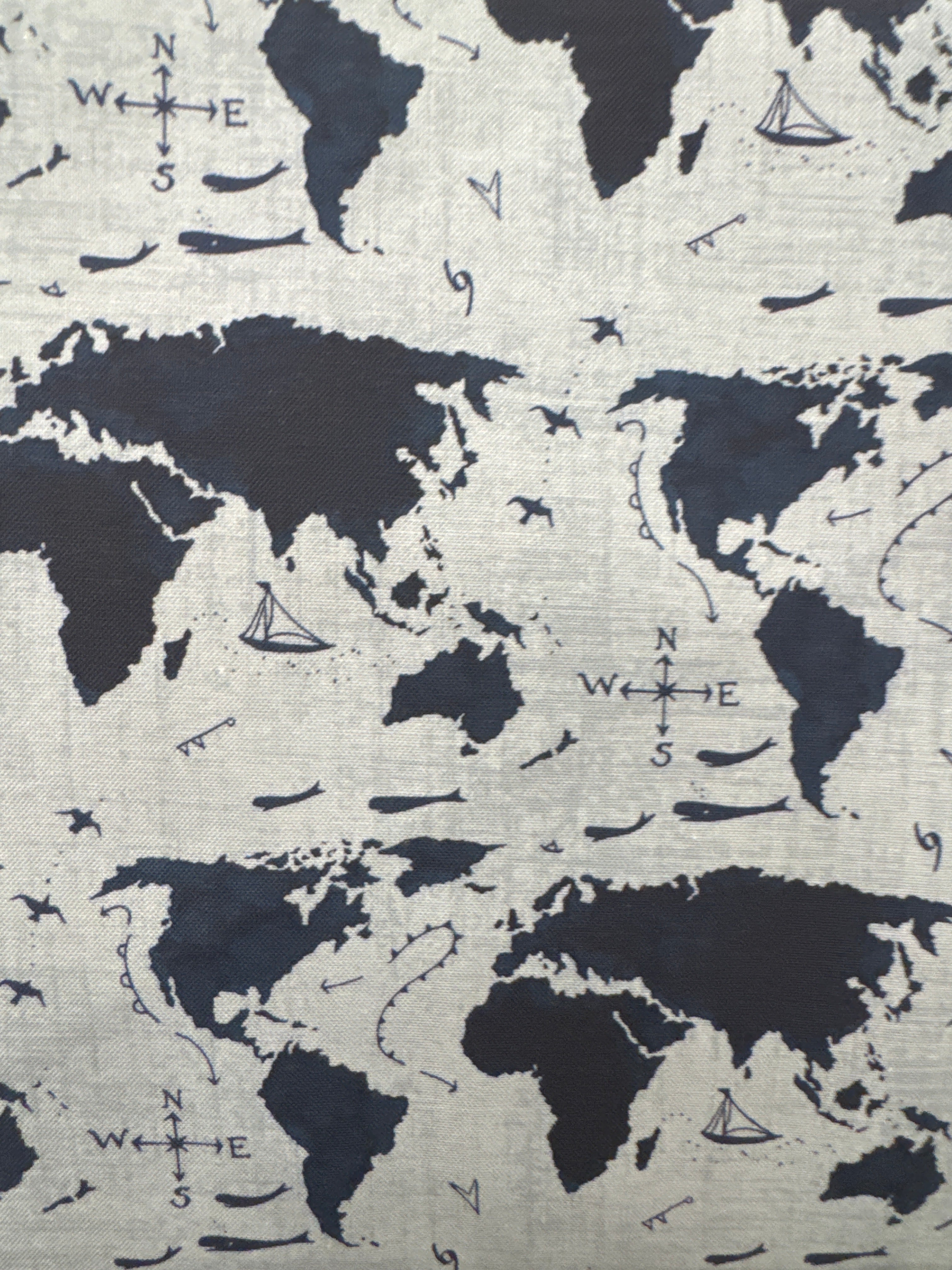 Longshore World Map Denim novelty quilting fabric by Moda