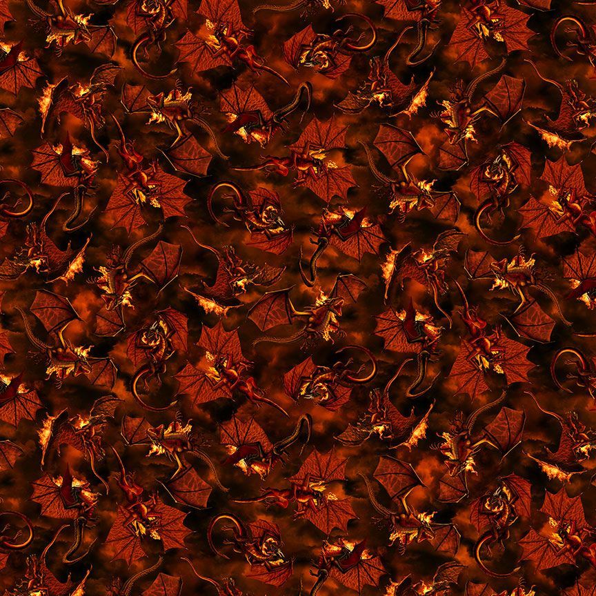 Flame Dragon Fire Battle Cotton 44"/45" Fabric Per Yard